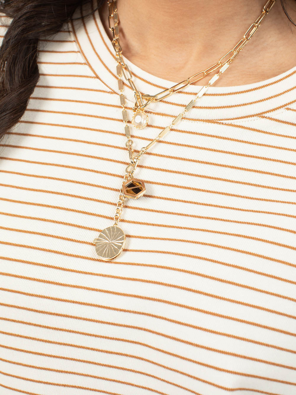 Relaxed oversized striped tee for tall women honey color