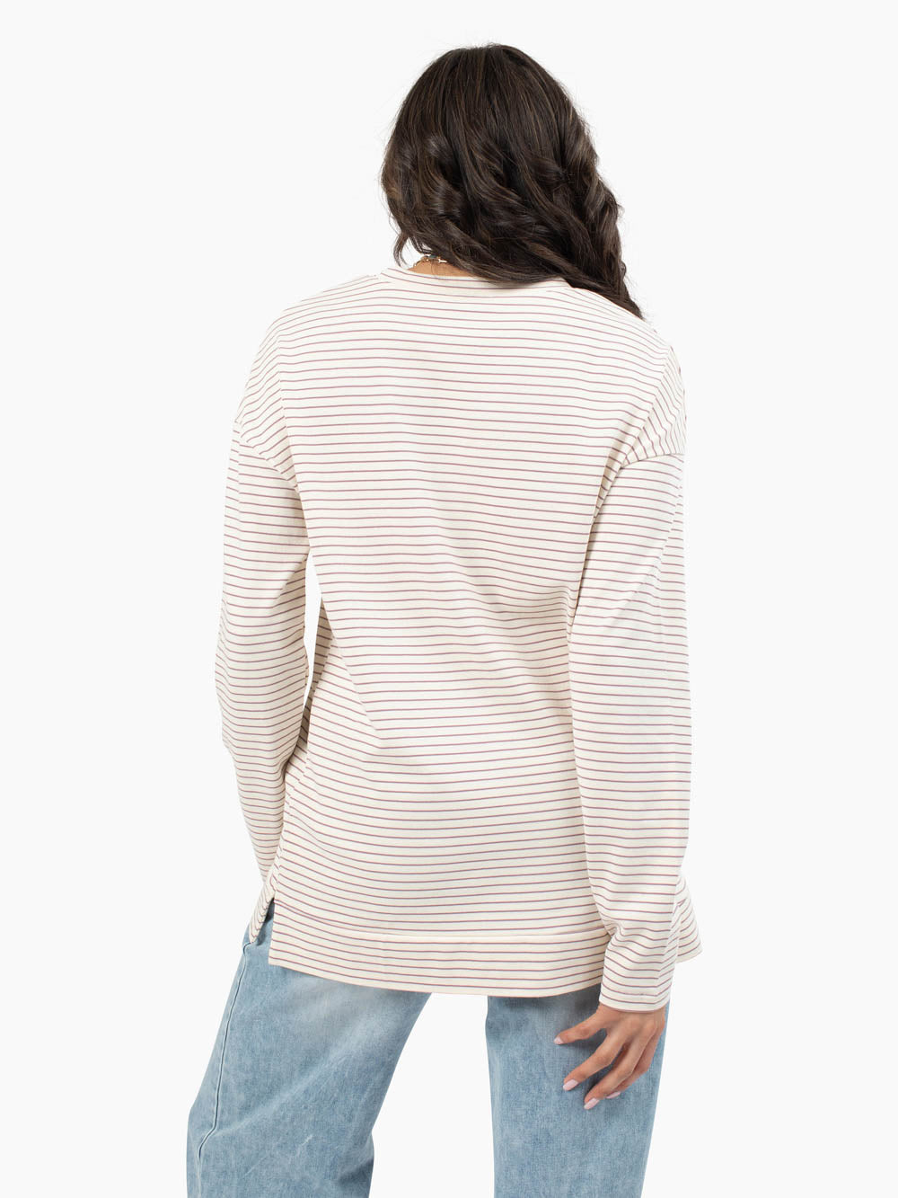 Relaxed oversized striped tee for tall women mauve color