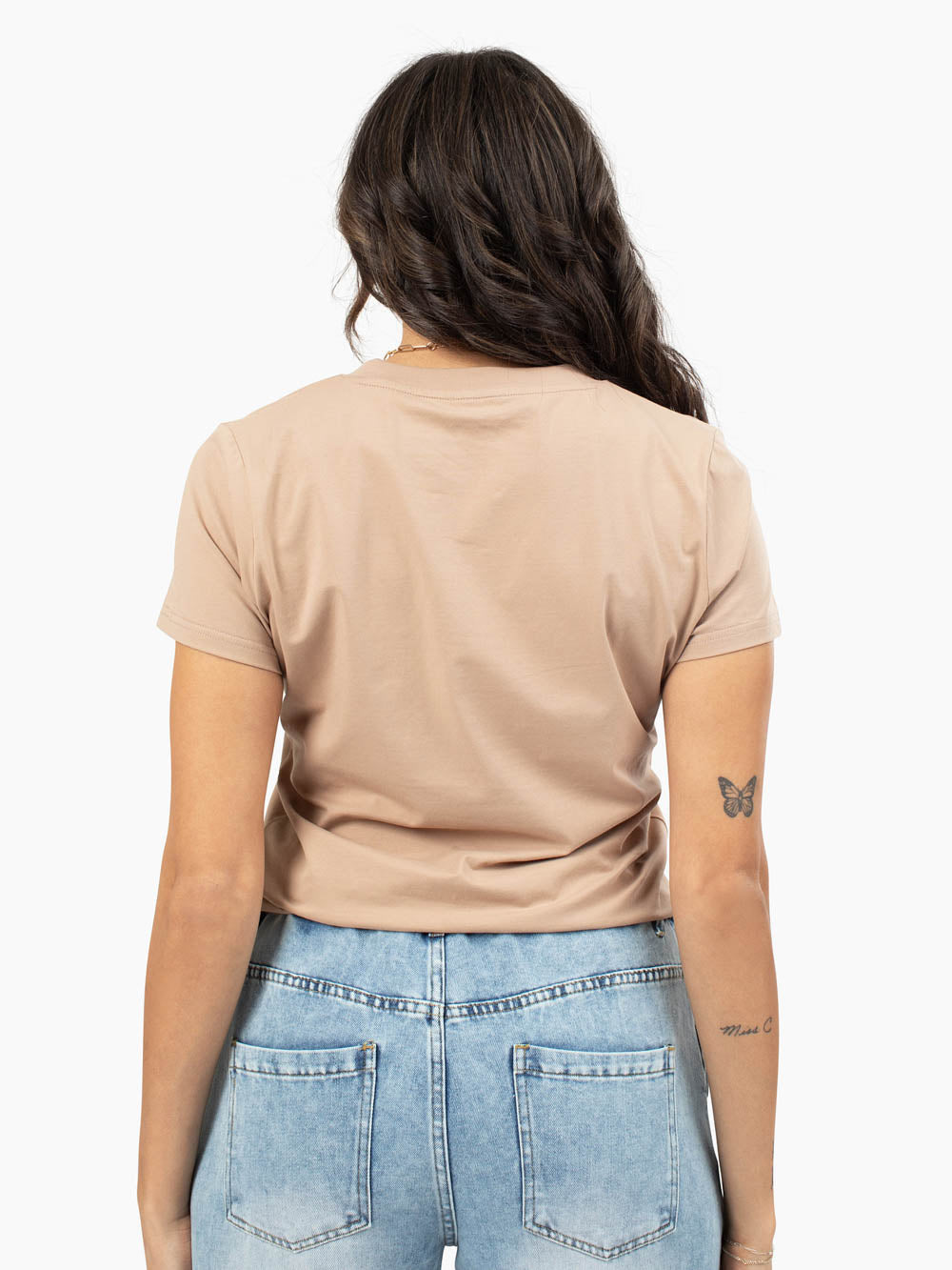 Latte v-neck t-shirt for tall women with extended length