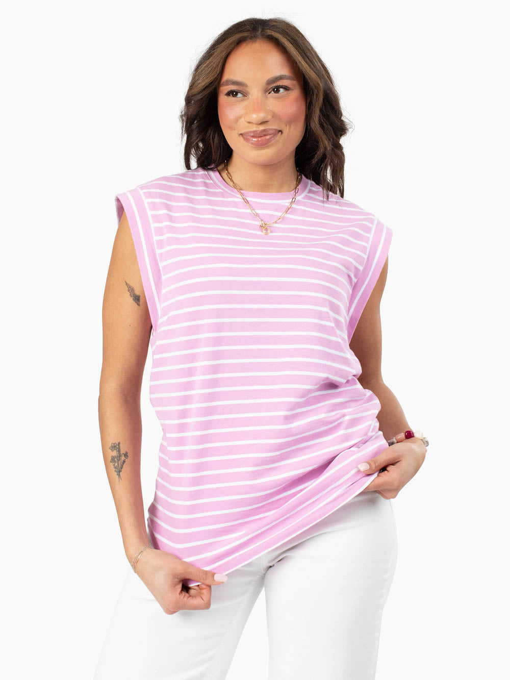 Kally tall striped tank top with extra length for long torsos
