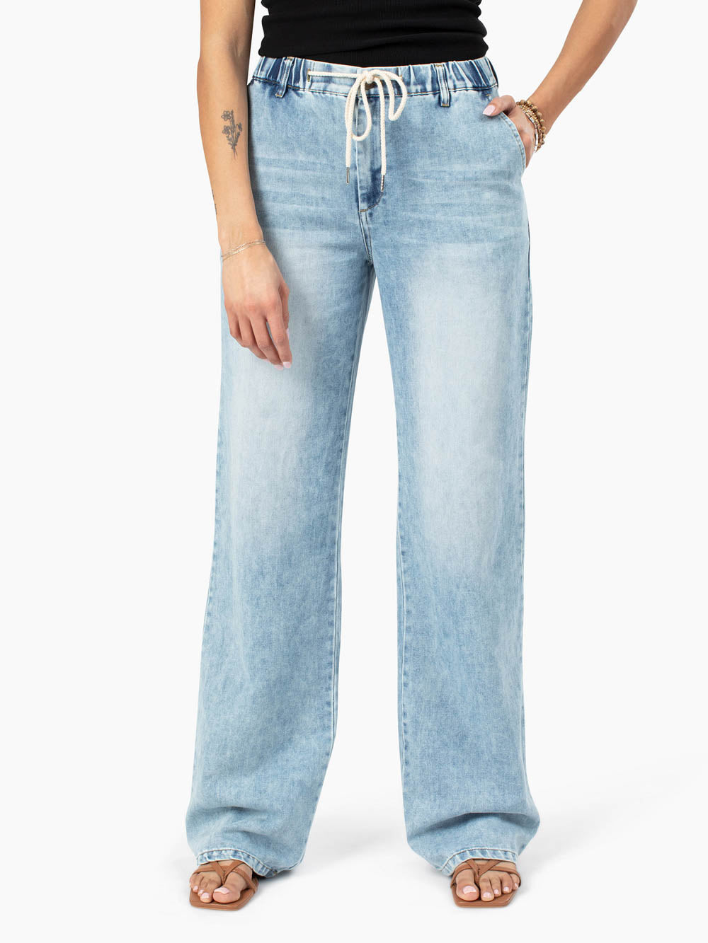 Lennon Drawstring Wide Leg Tall Jean - Light Wash