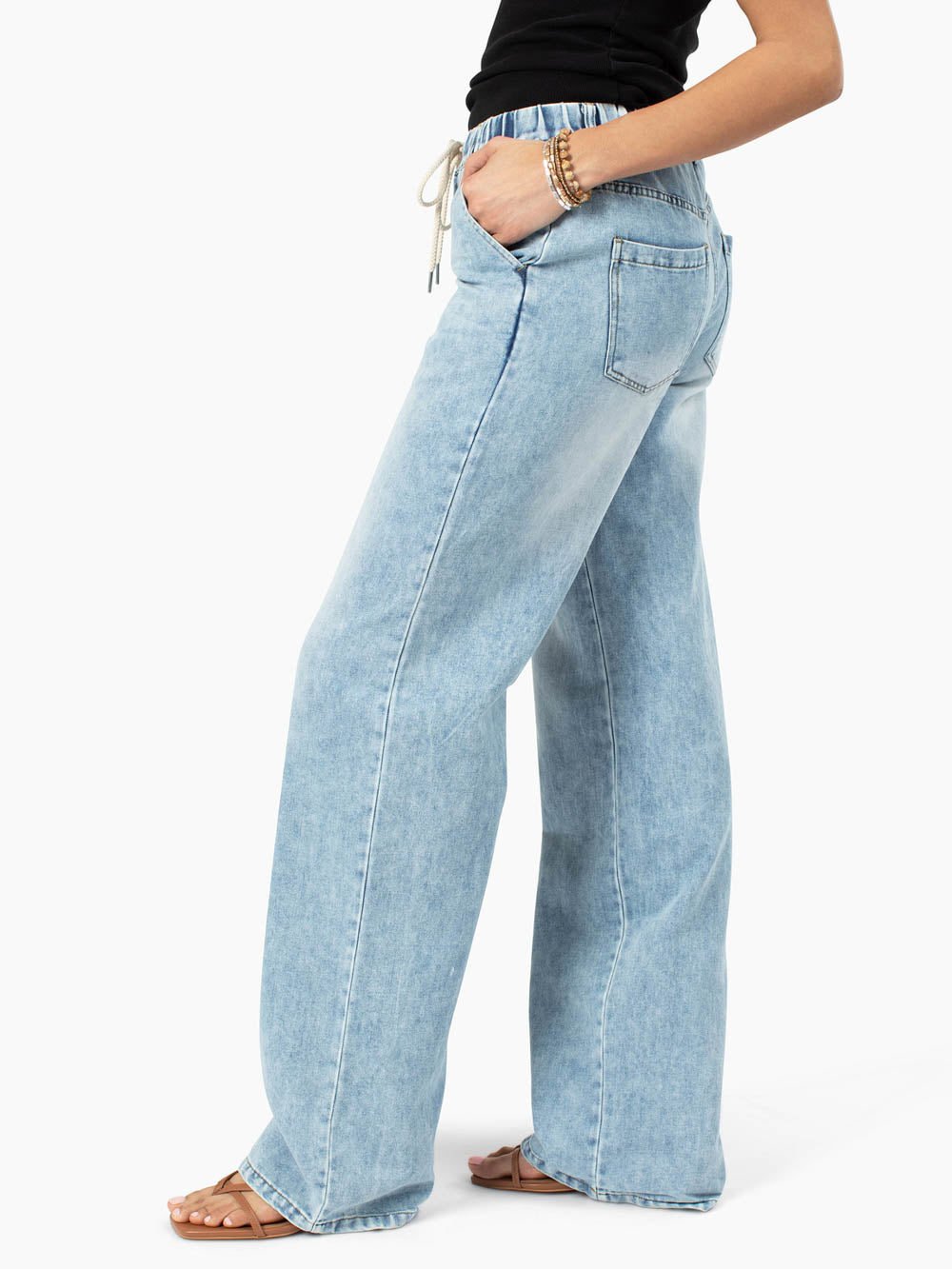 Lennon Drawstring Wide Leg Tall Jean - Light Wash
