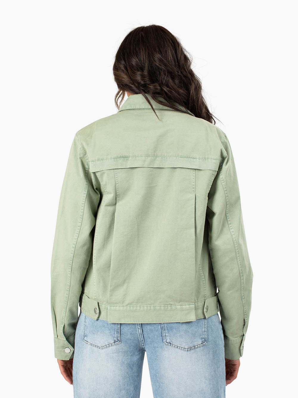 Back detail of Ashton tall jacket showing yoke and storm flap