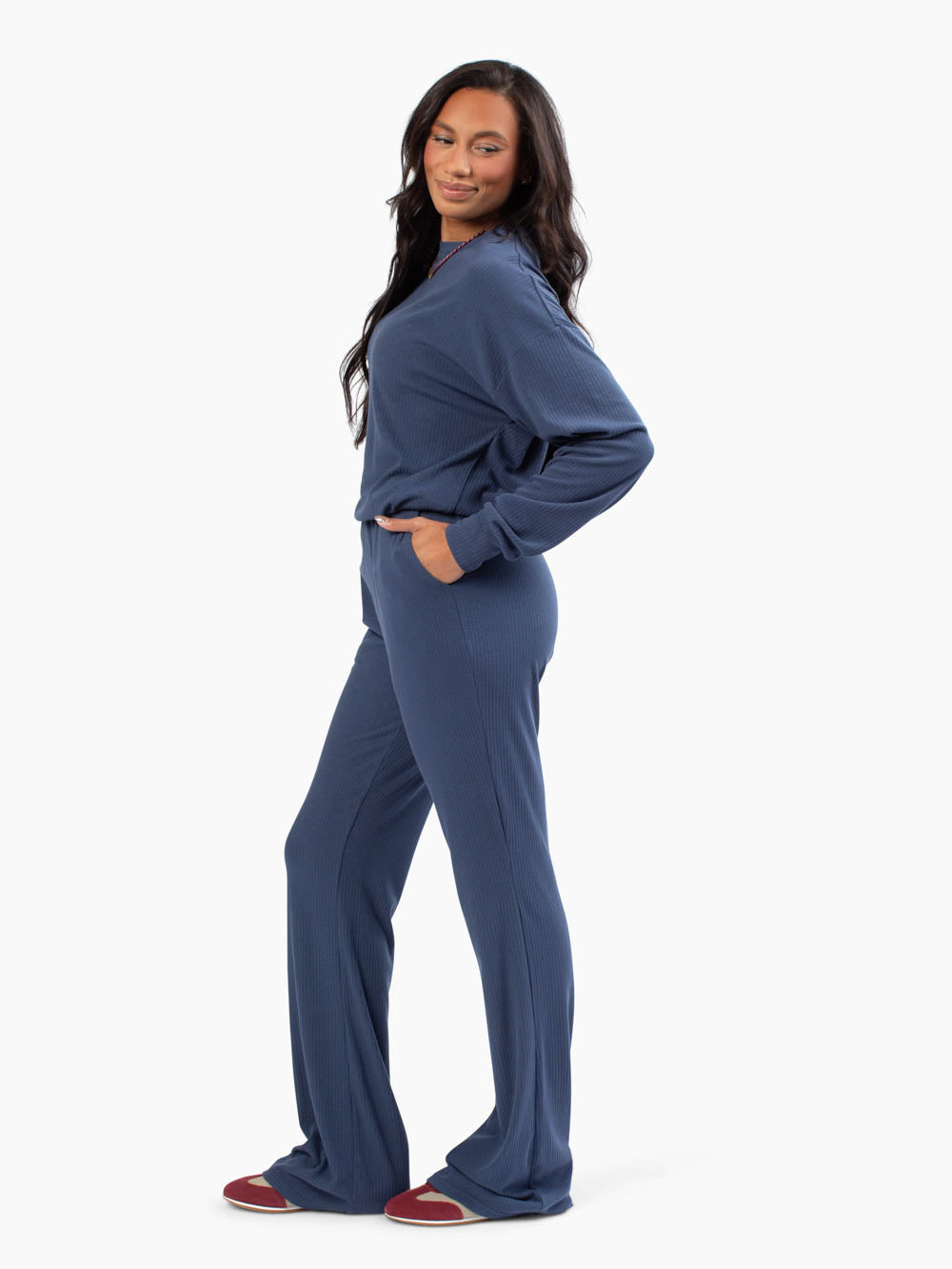 Summit Ribbed Set | Tall Women's Cozy Lounge Set in Blue – Amalli