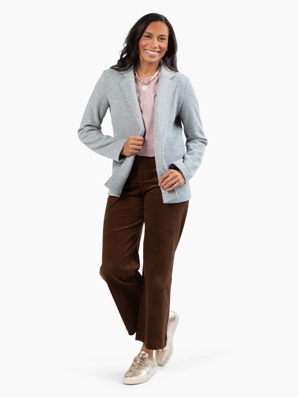 Tall-friendly knit blazer with longer sleeves