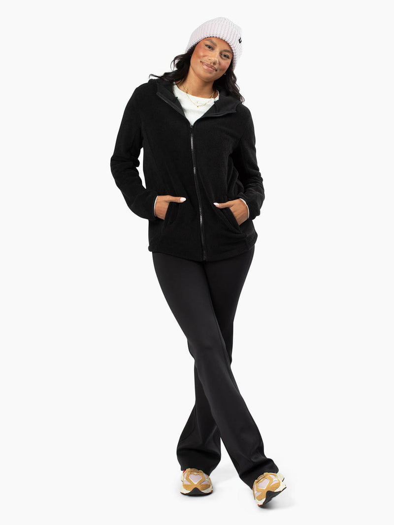 Replay Tall Fleece Jacket styled open with leggings