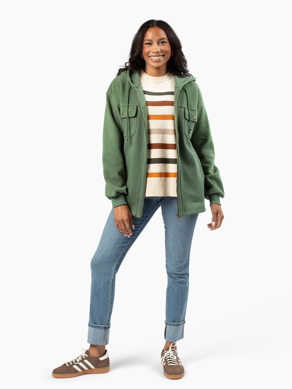 Tall woman wearing Oakley Zip-Up Hoodie in green