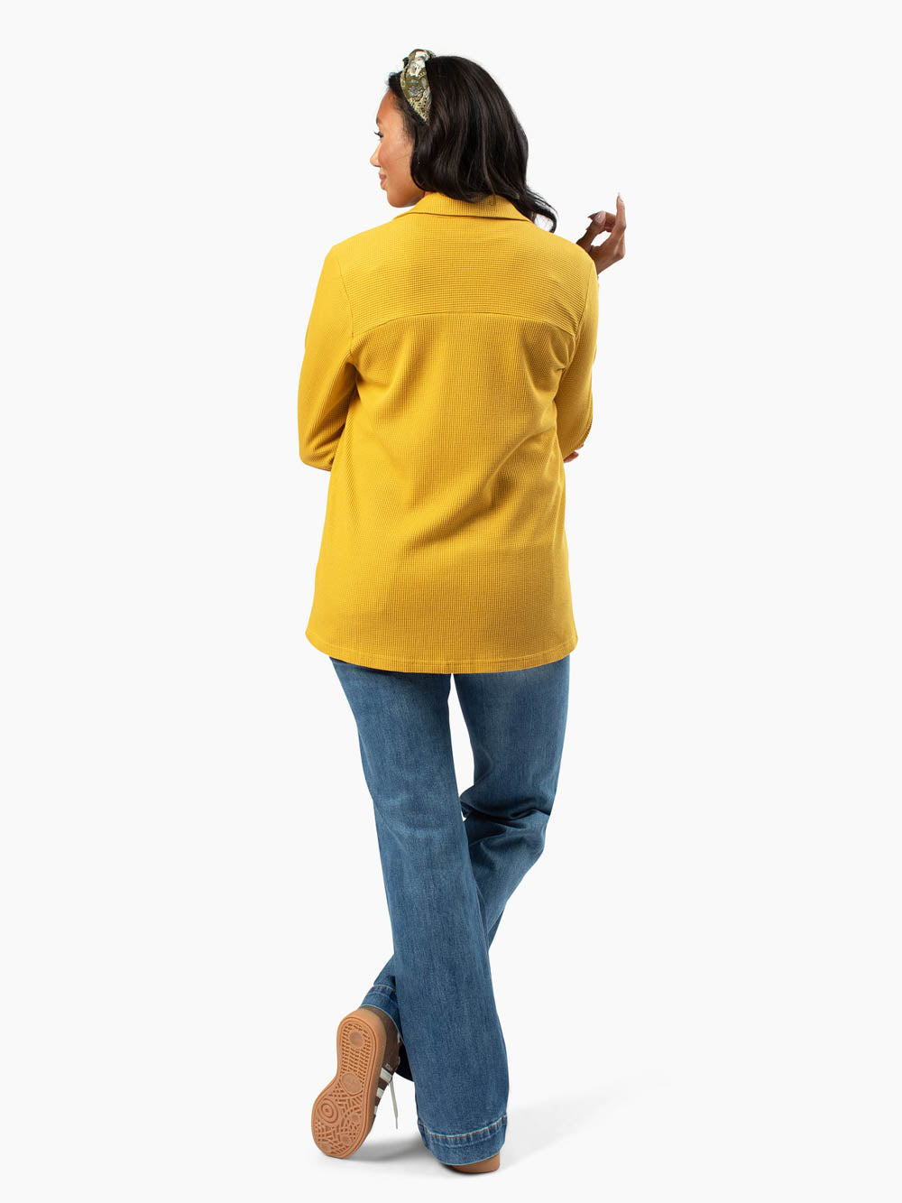 Tall casual fall layering piece in mustard yellow knit