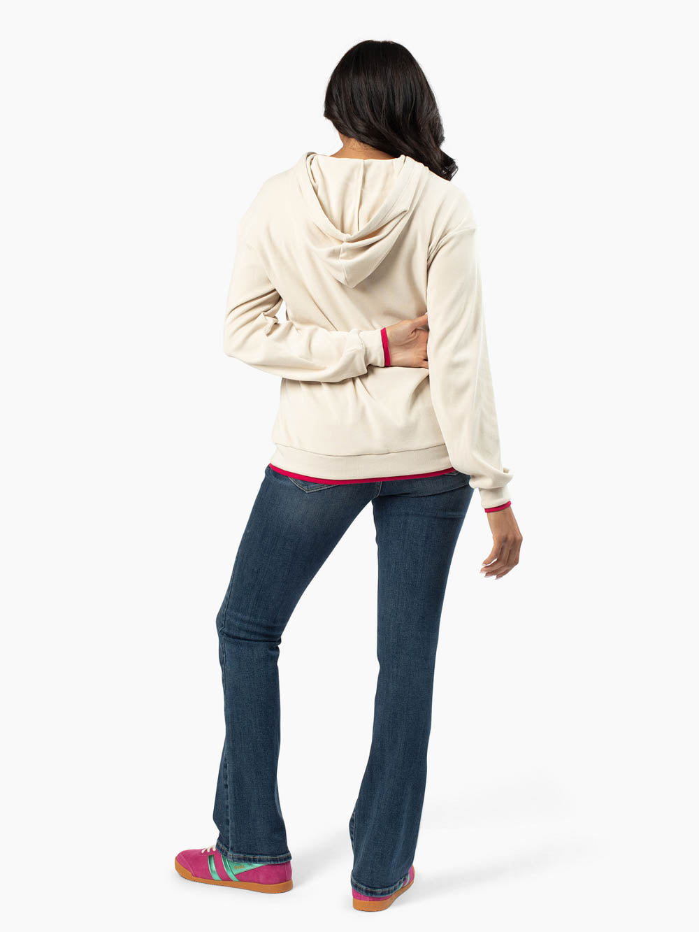 Back view of Camille Hoodie on tall woman