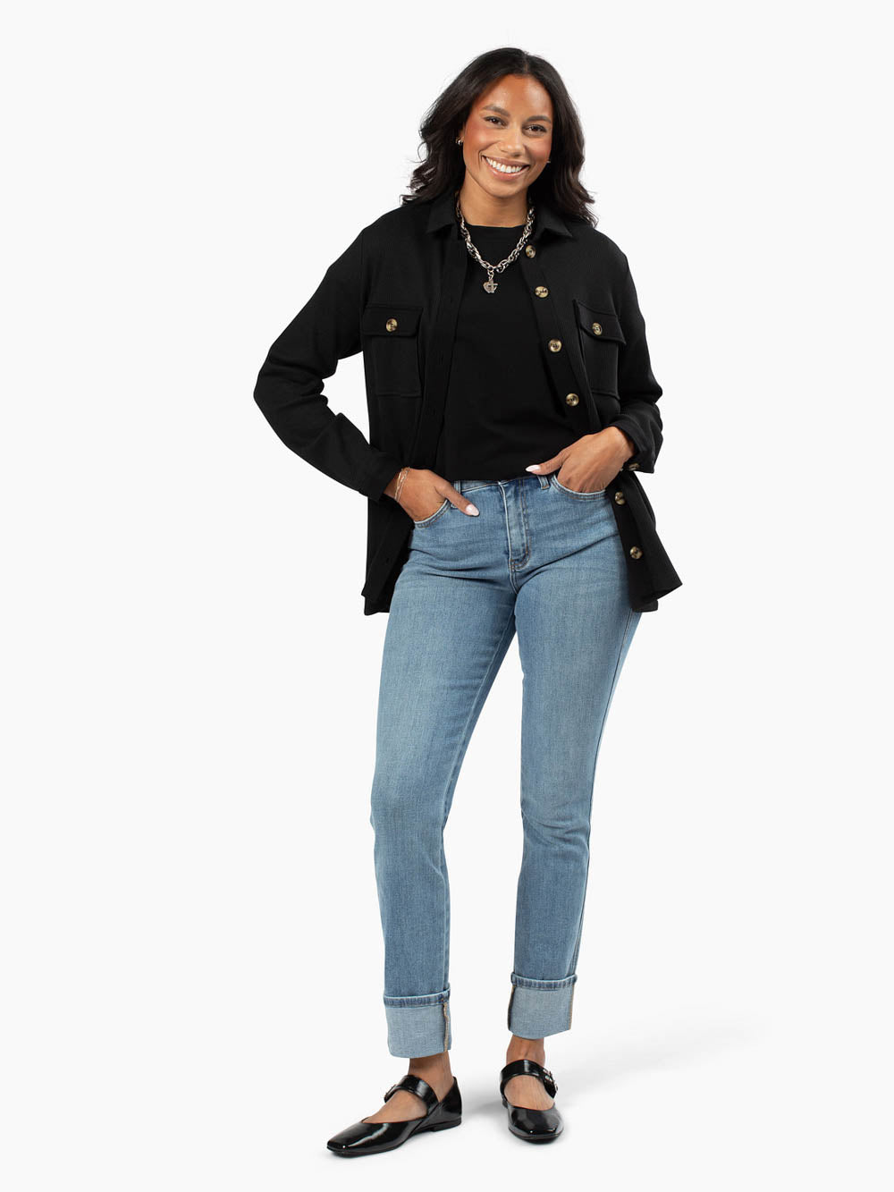 Tall casual fall layering piece in black knit