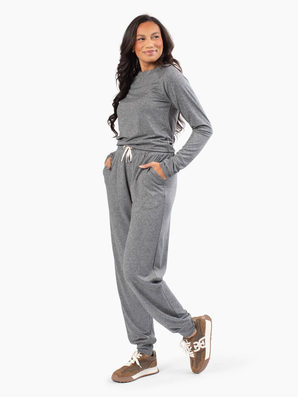 Ultra-soft grey jogger lounge set for tall women