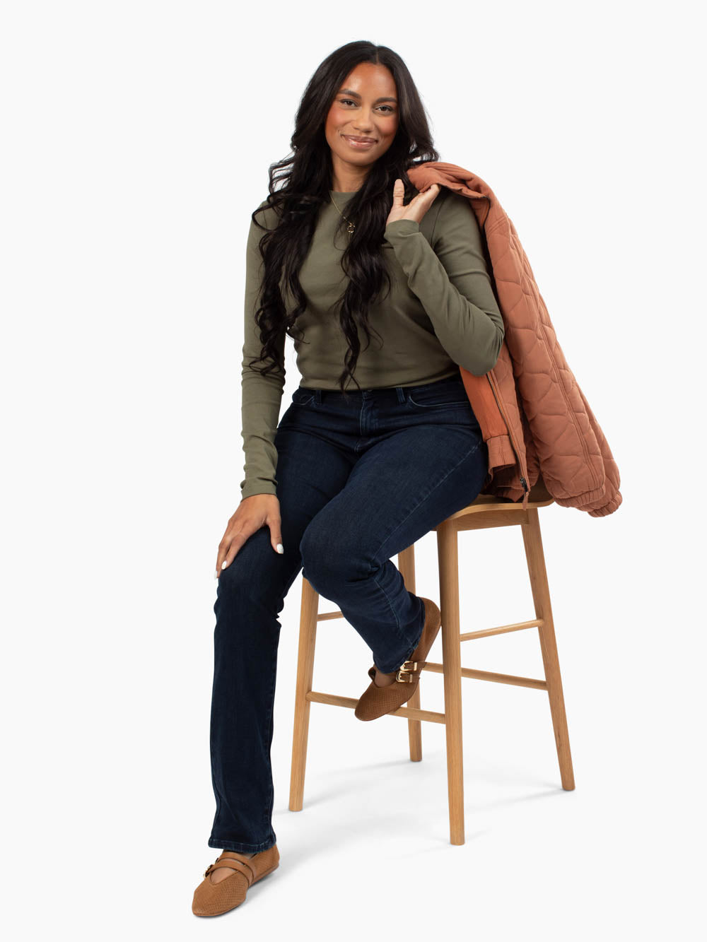 creme-de-la-creme-olive-long-sleeve-tee-for-tall-women-styled