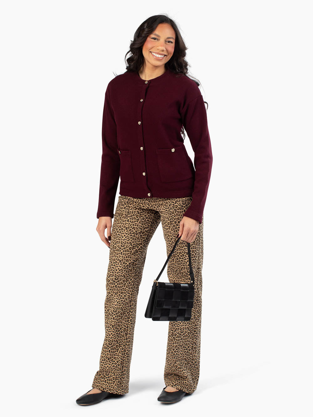 Plum ladylike cardigan designed for tall women