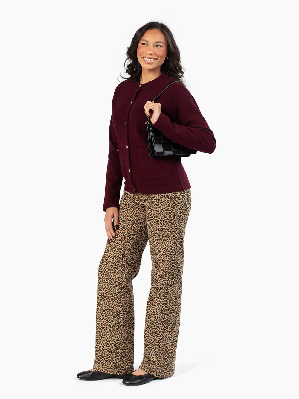 Structured non knit cardigan made for tall proportions