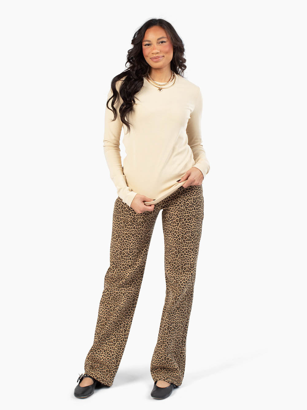 Sandstone neutral long sleeve tee for tall women