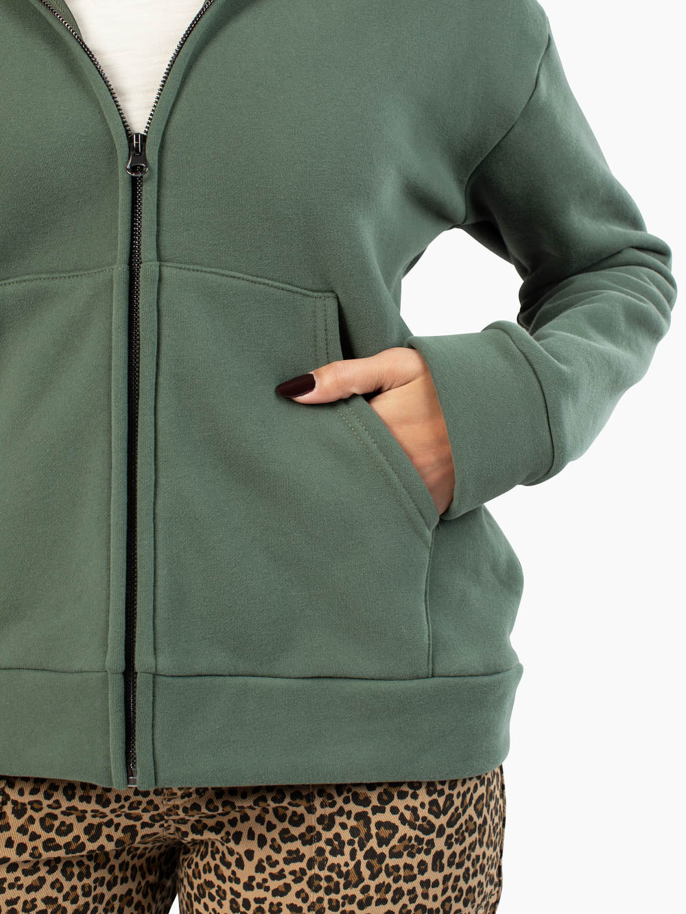 Green hoodie made for tall girl proportions