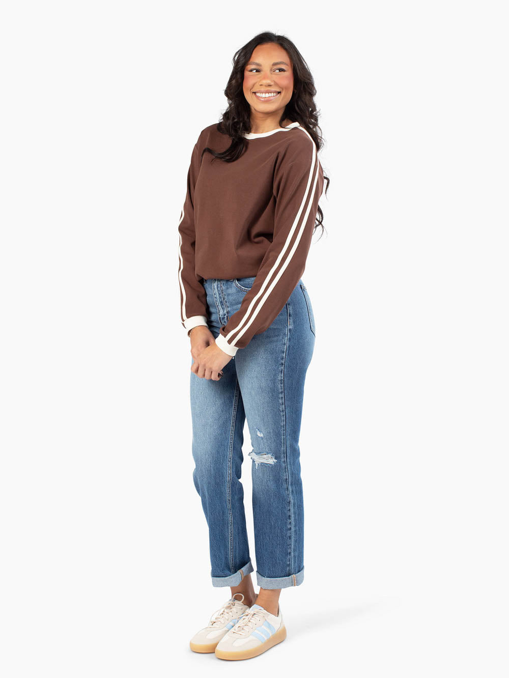 Everyday brown long sleeve top made for tall girl proportions