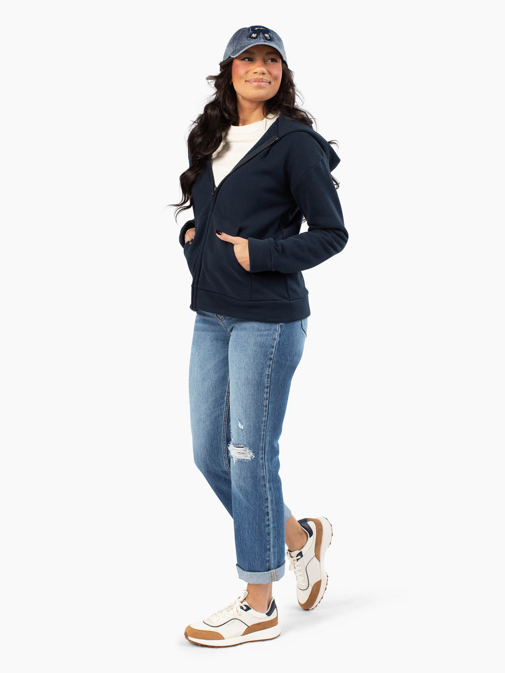 Storm blue zip up hoodie designed for tall women