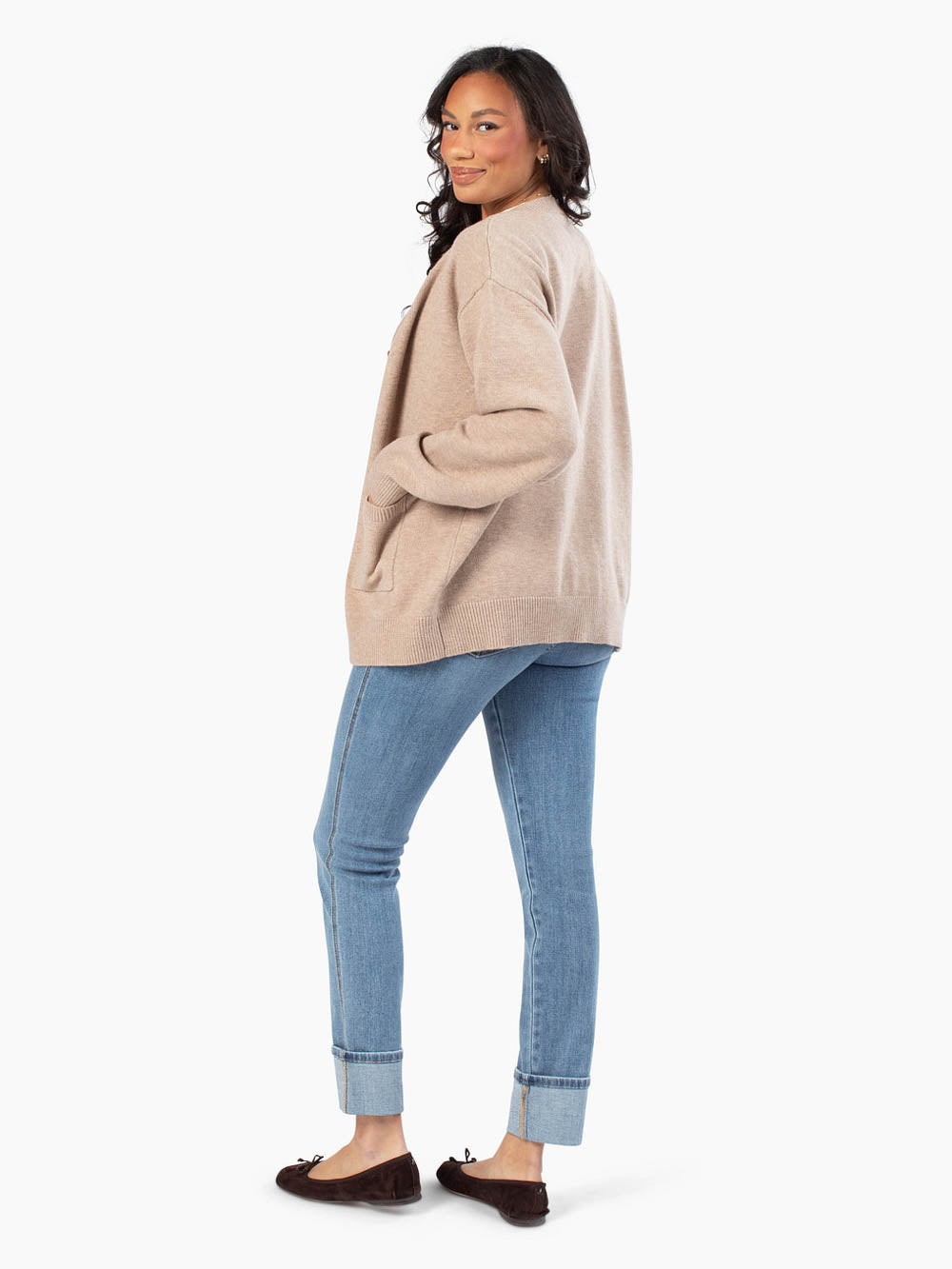 Neutral sand cardigan made for tall women