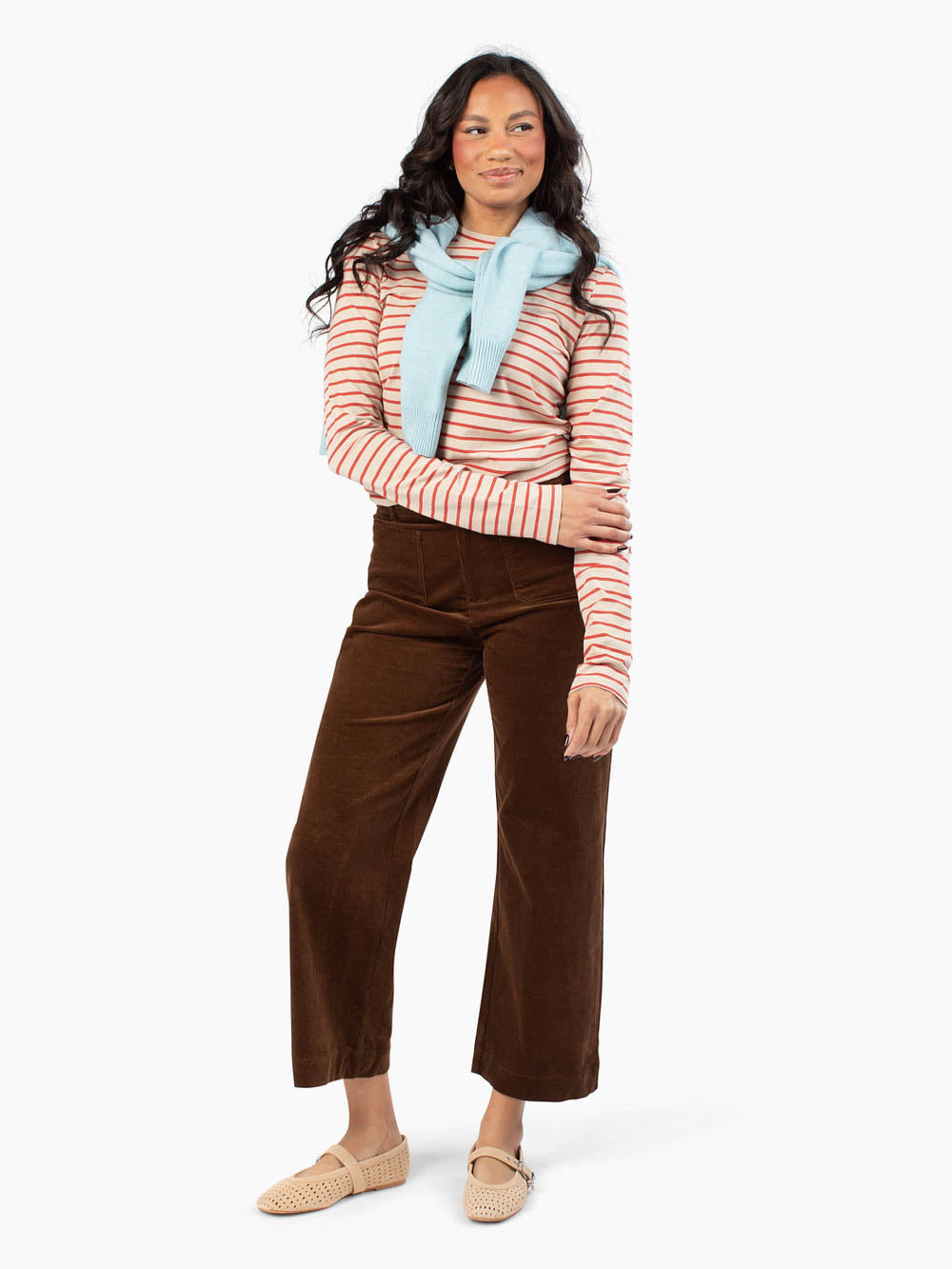 Sand and rose striped long sleeve tee for tall women