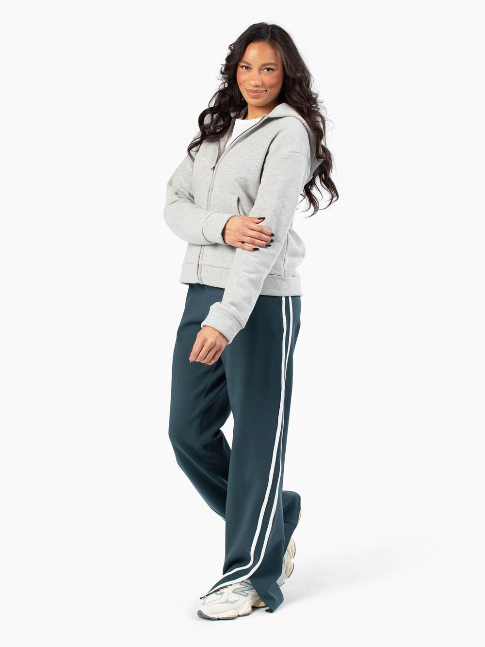 Light grey zip up hoodie designed for tall women