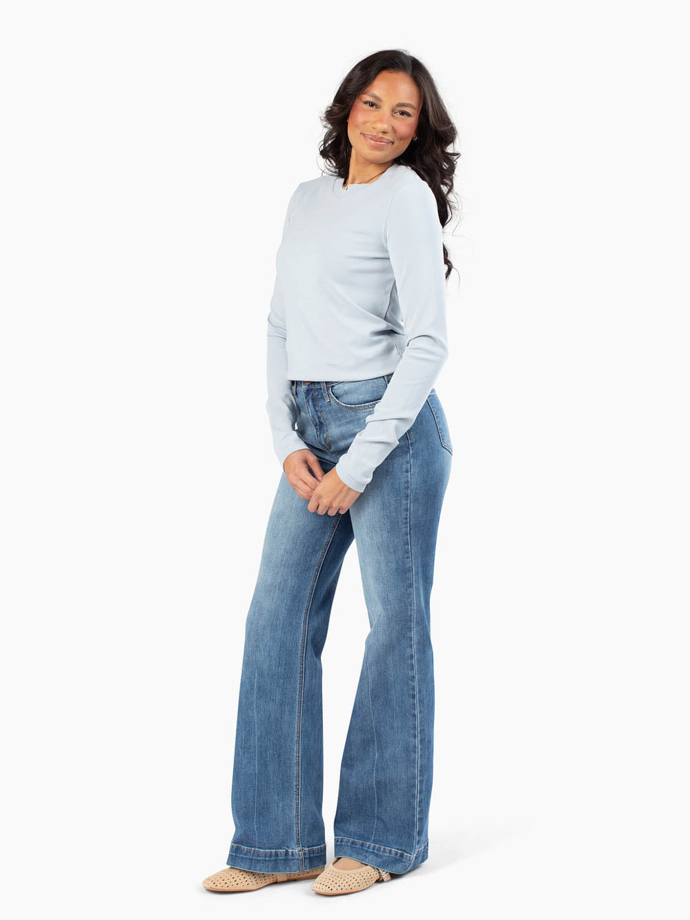 Light blue long sleeve tee for tall women