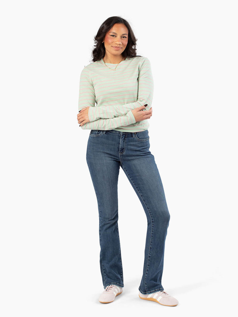 Mint and pink striped long sleeve top for tall women