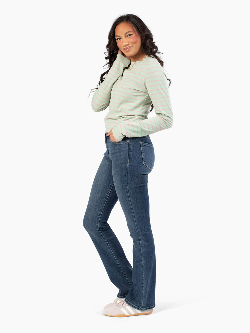 Striped long sleeve shirt designed for tall women