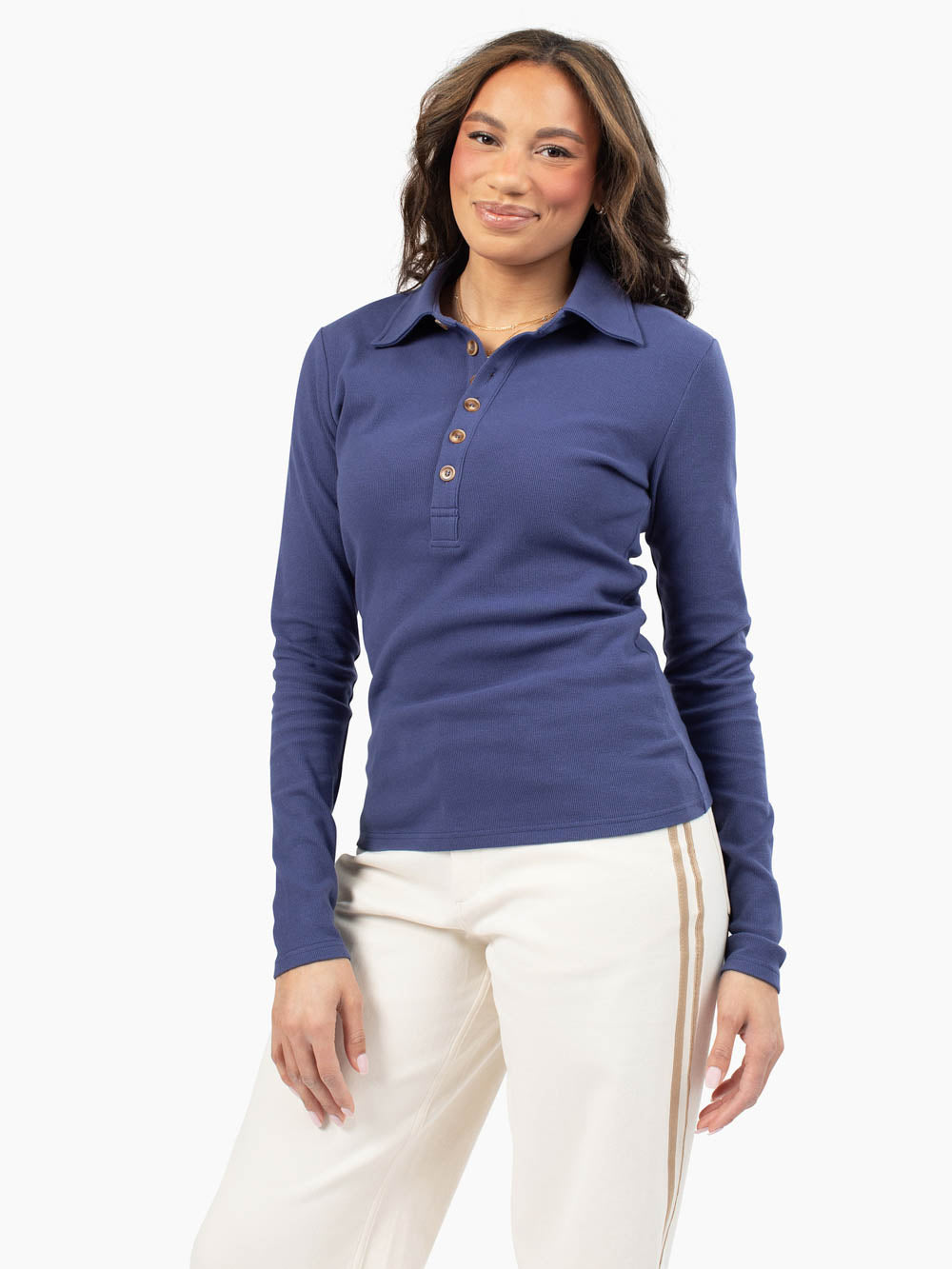 Classic ribbed polo shirt in harbor blue designed exclusively for tall proportions