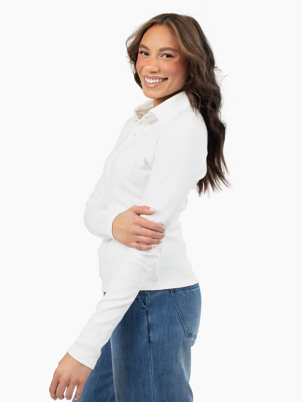 Essential Rib Polo for tall women with long sleeves and tall fit