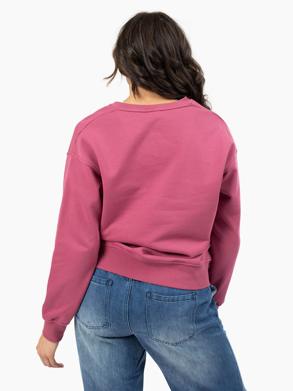 Back view raspberry Hadley Henley sweatshirt for tall women