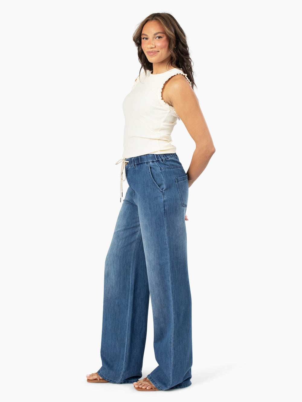 Lennon Drawstring Wide Leg Tall Jean - Medium Wash
