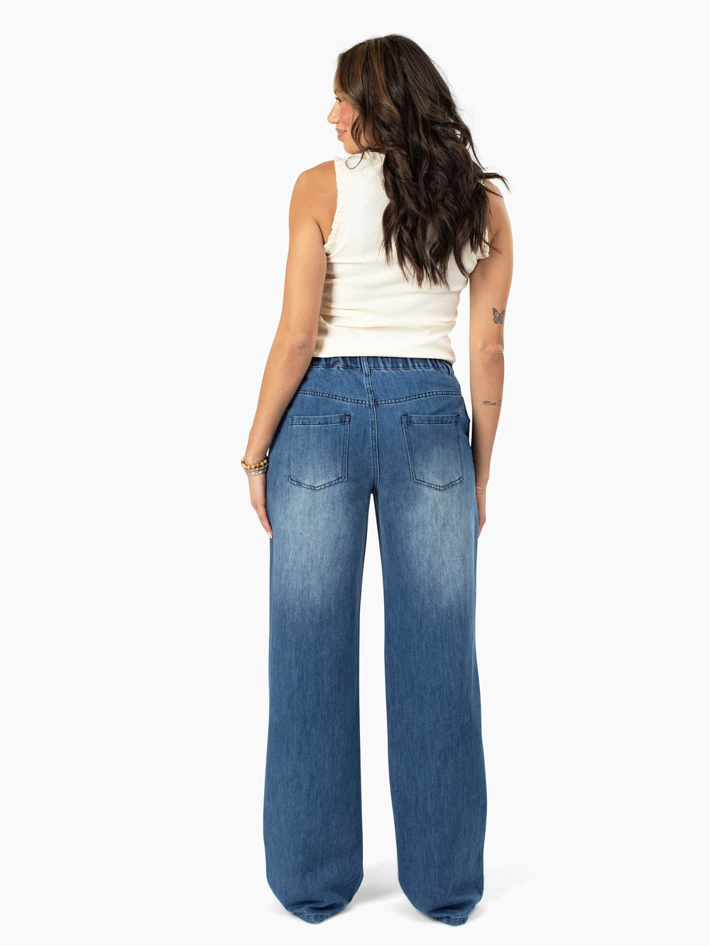 Lennon Drawstring Wide Leg Tall Jean - Medium Wash