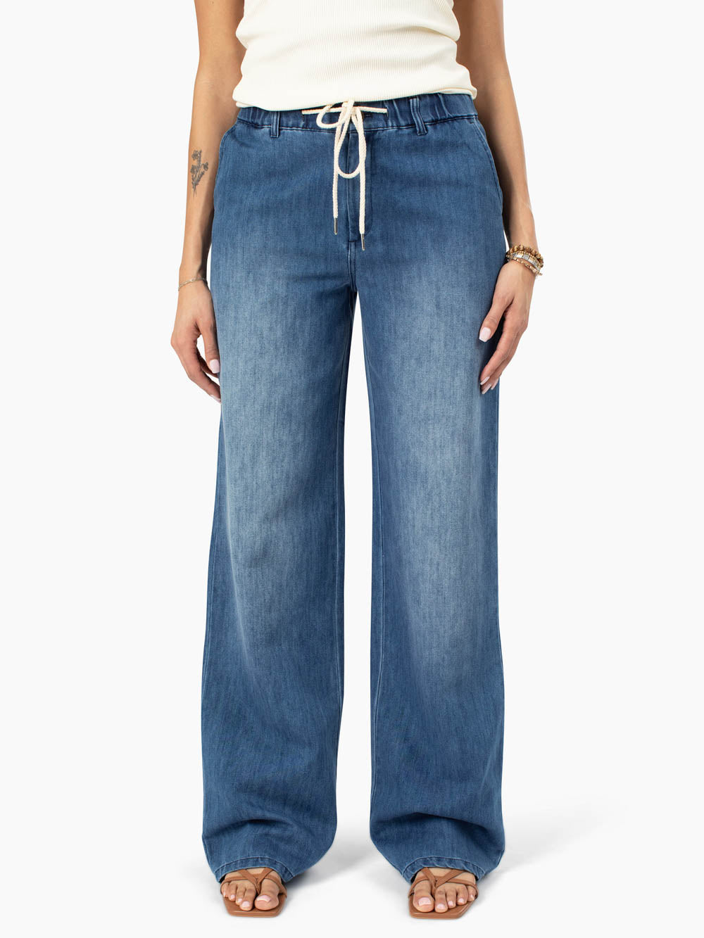Lennon Drawstring Wide Leg Tall Jean - Medium Wash