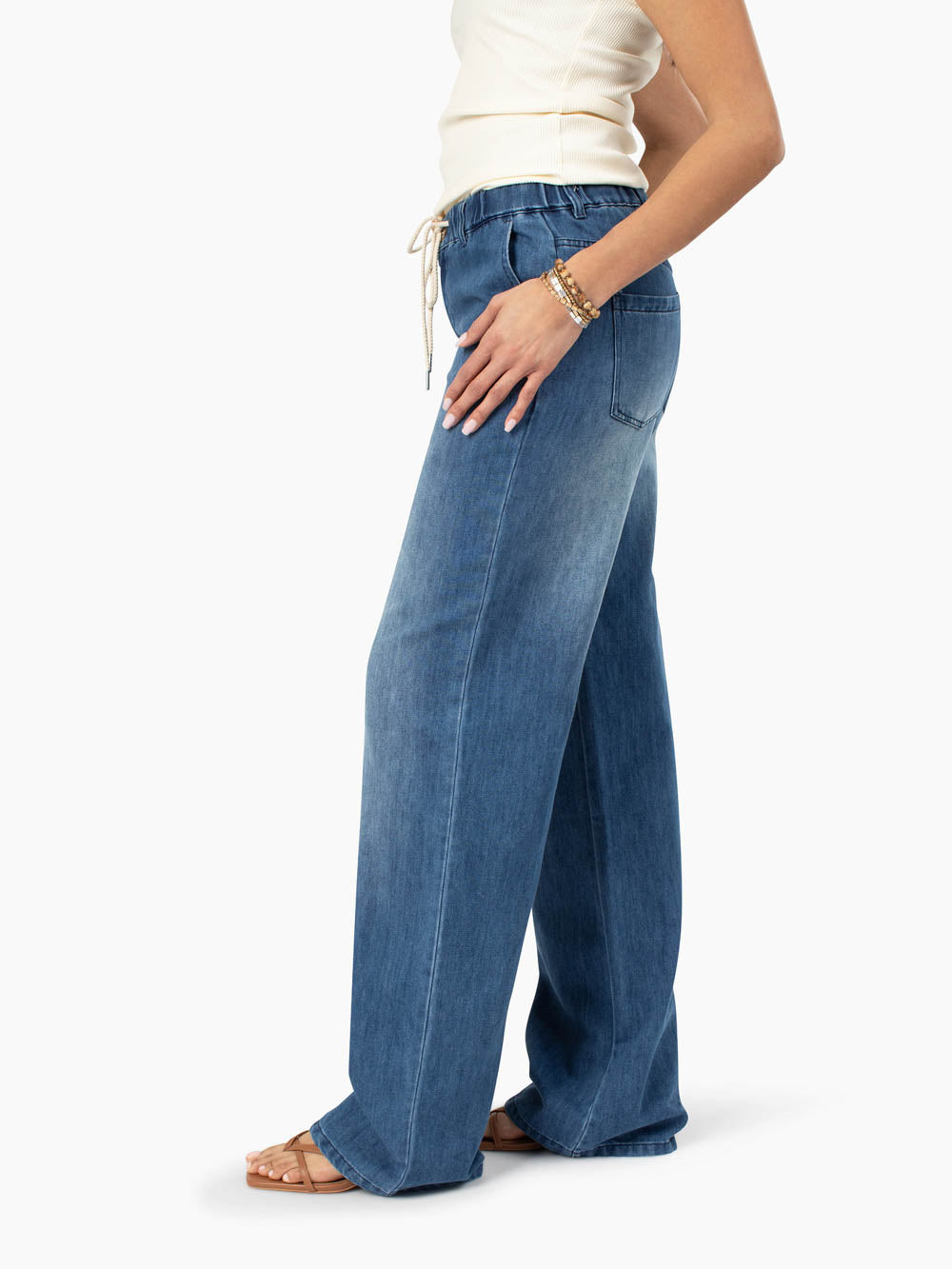 Lennon Drawstring Wide Leg Tall Jean - Medium Wash