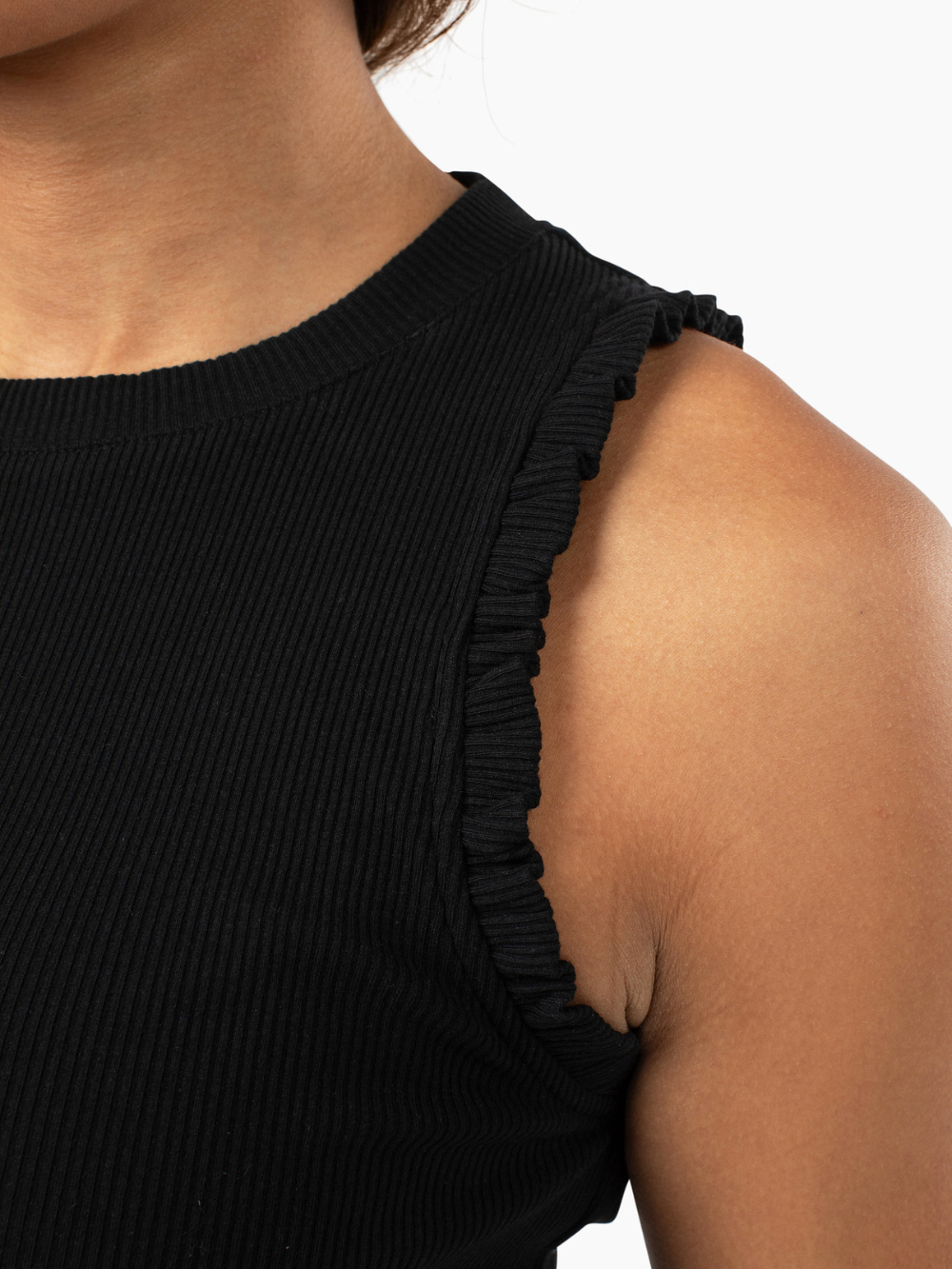 Chloe Ruffle Tall Tank - Black