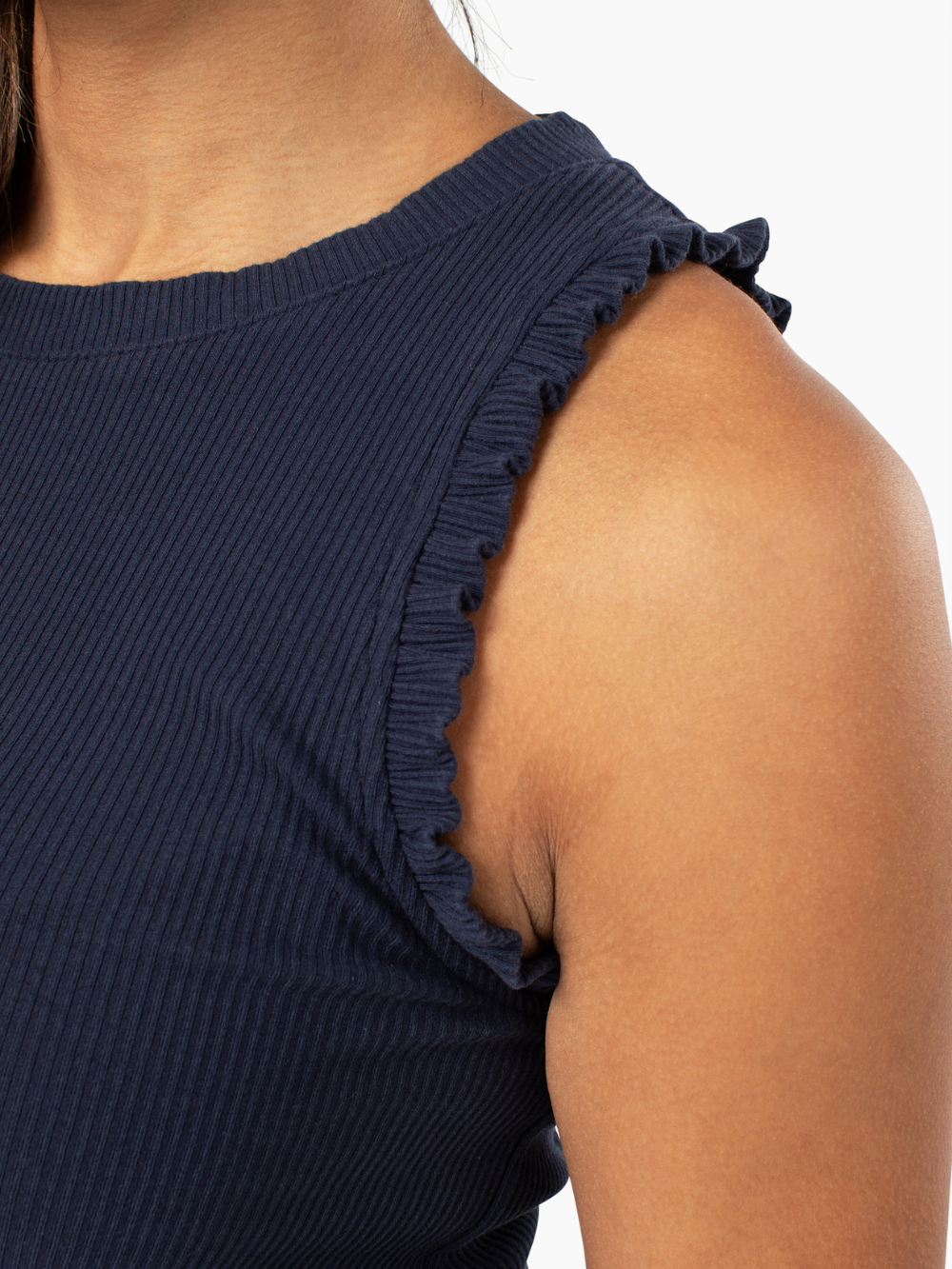 Chloe Ruffle Tall Tank - Navy