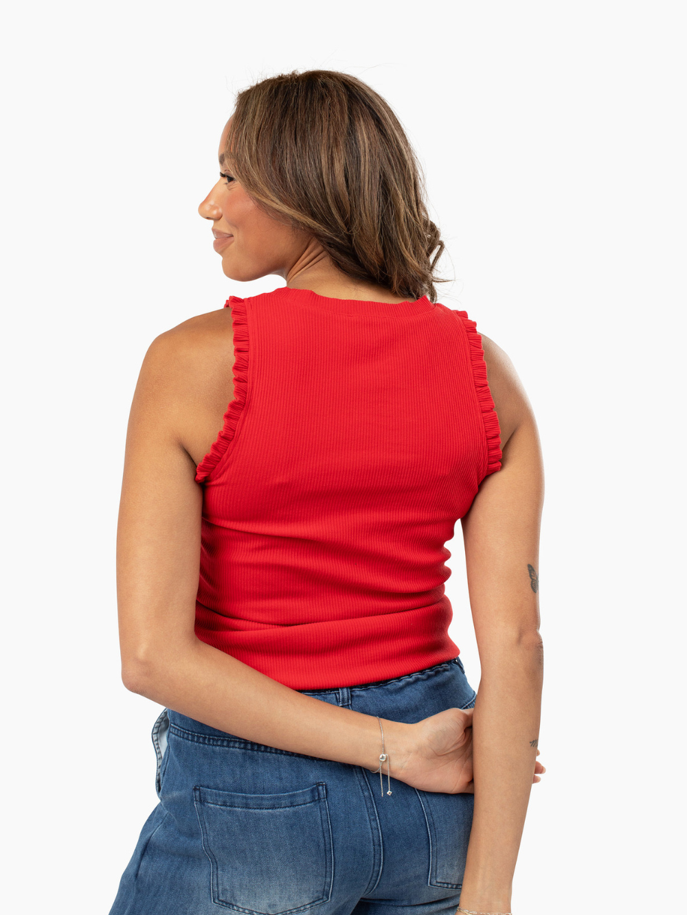 Chloe Ruffle Tall Tank - Red