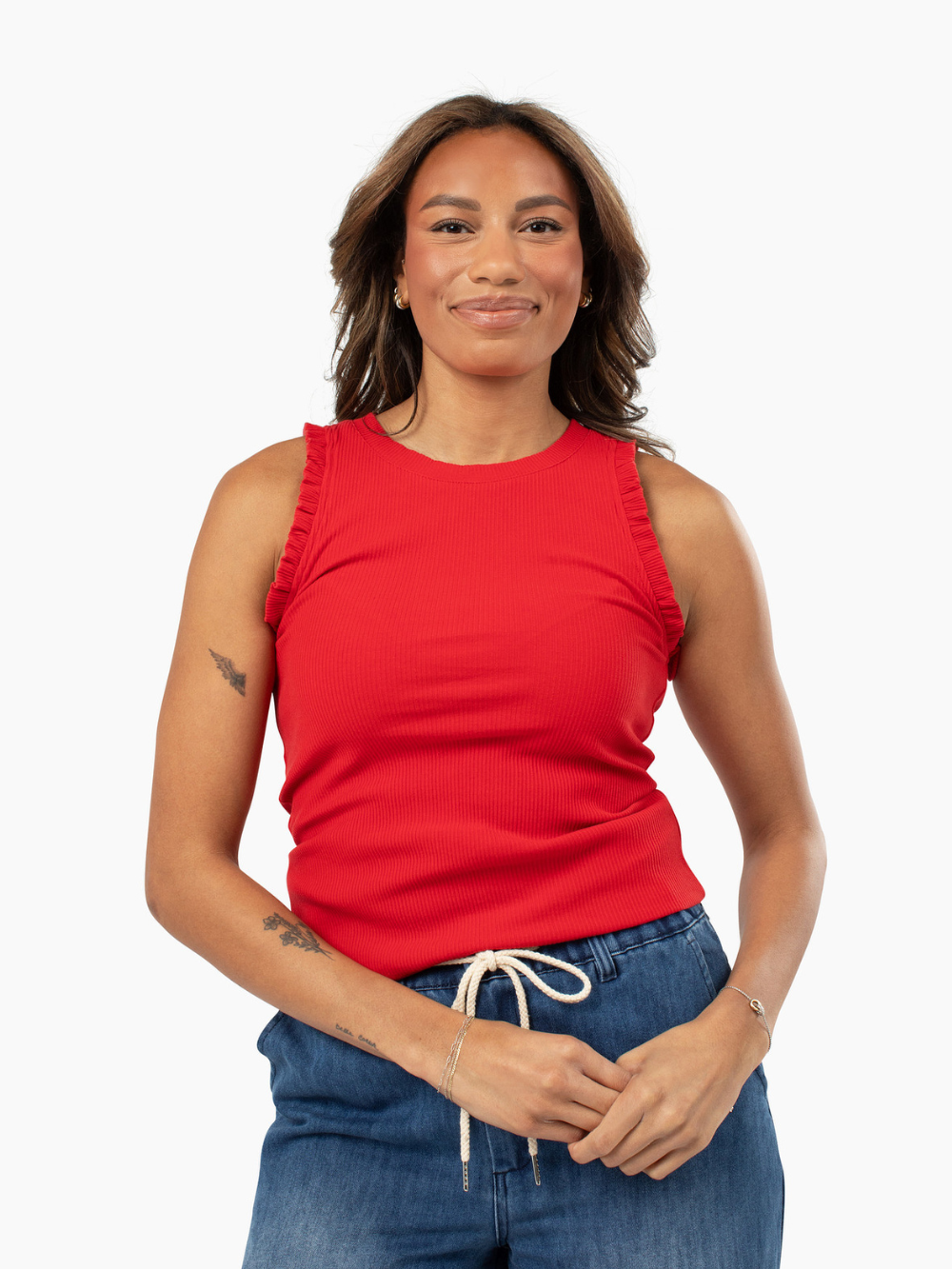 Chloe Ruffle Tall Tank - Red