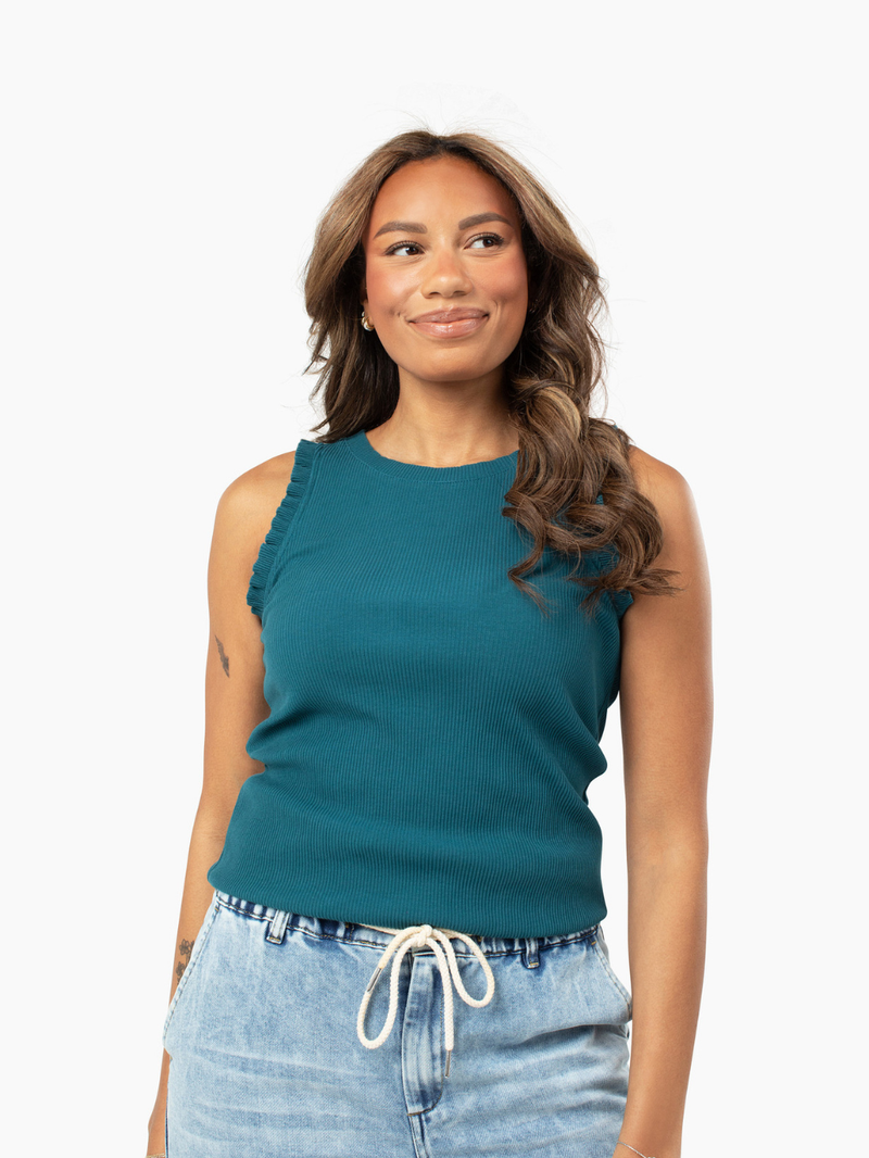 Chloe Ruffle Tall Tank - Teal
