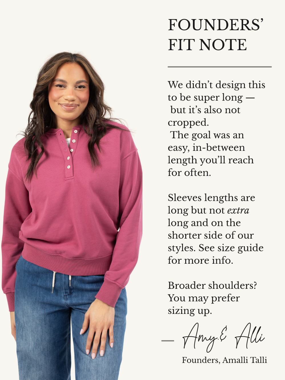 Hadley Henley sweatshirt for tall women in raspberry and charcoal