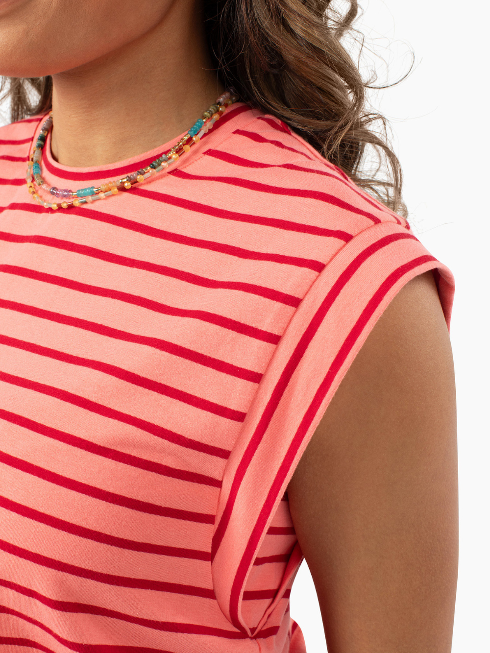 Kally Striped Tall Tank - Coral/Red