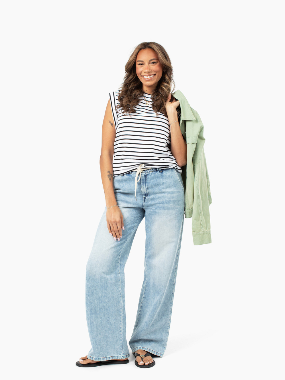 Kally Striped Tall Tank - White/Black