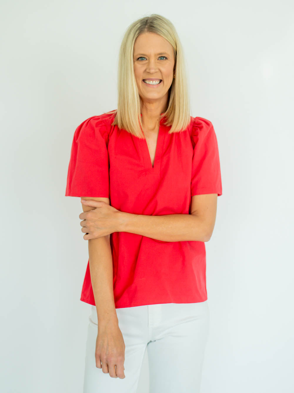 Uma Short Sleeve Tall Blouse - Poppy Red