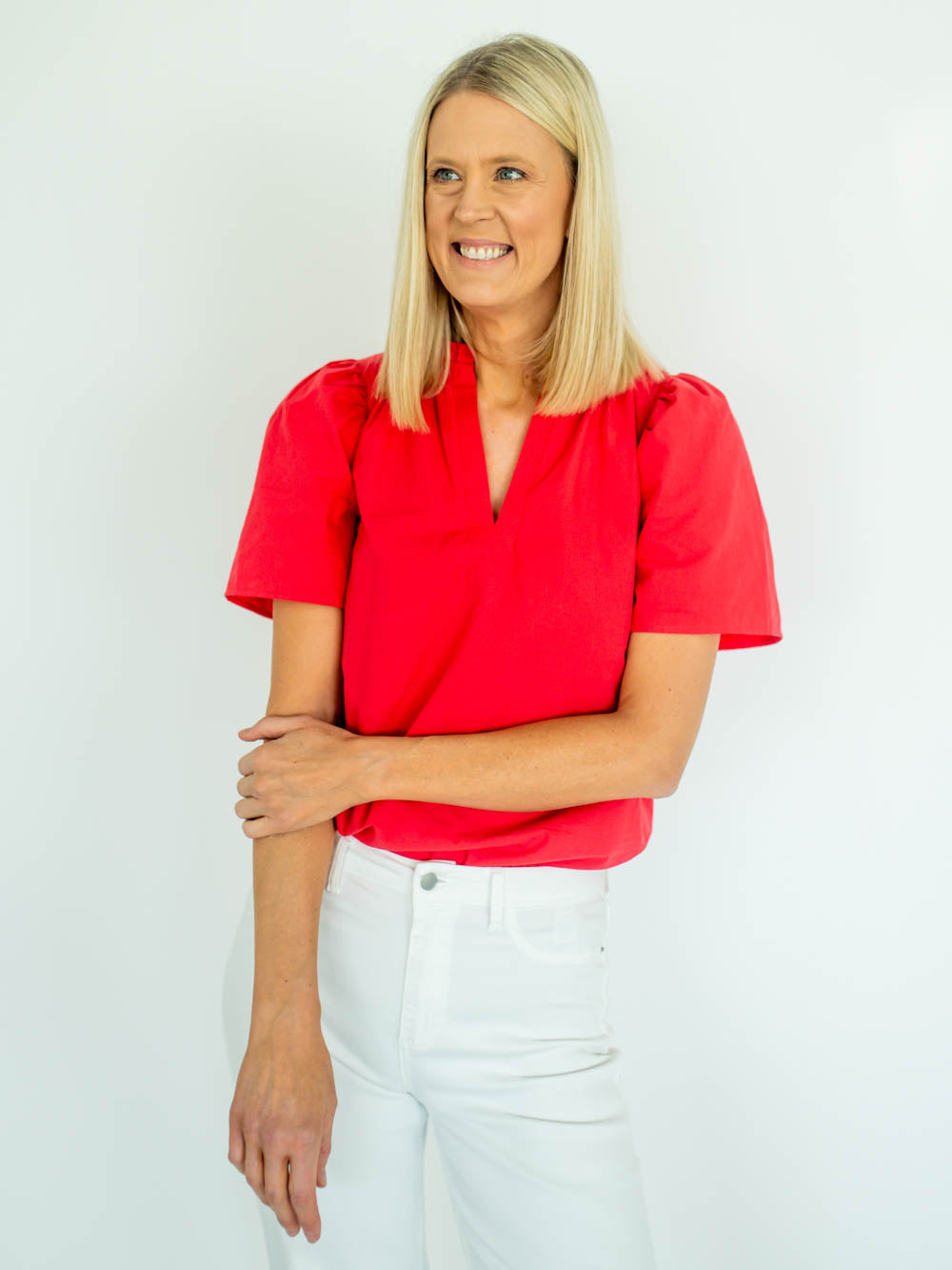 Uma Short Sleeve Tall Blouse - Poppy Red