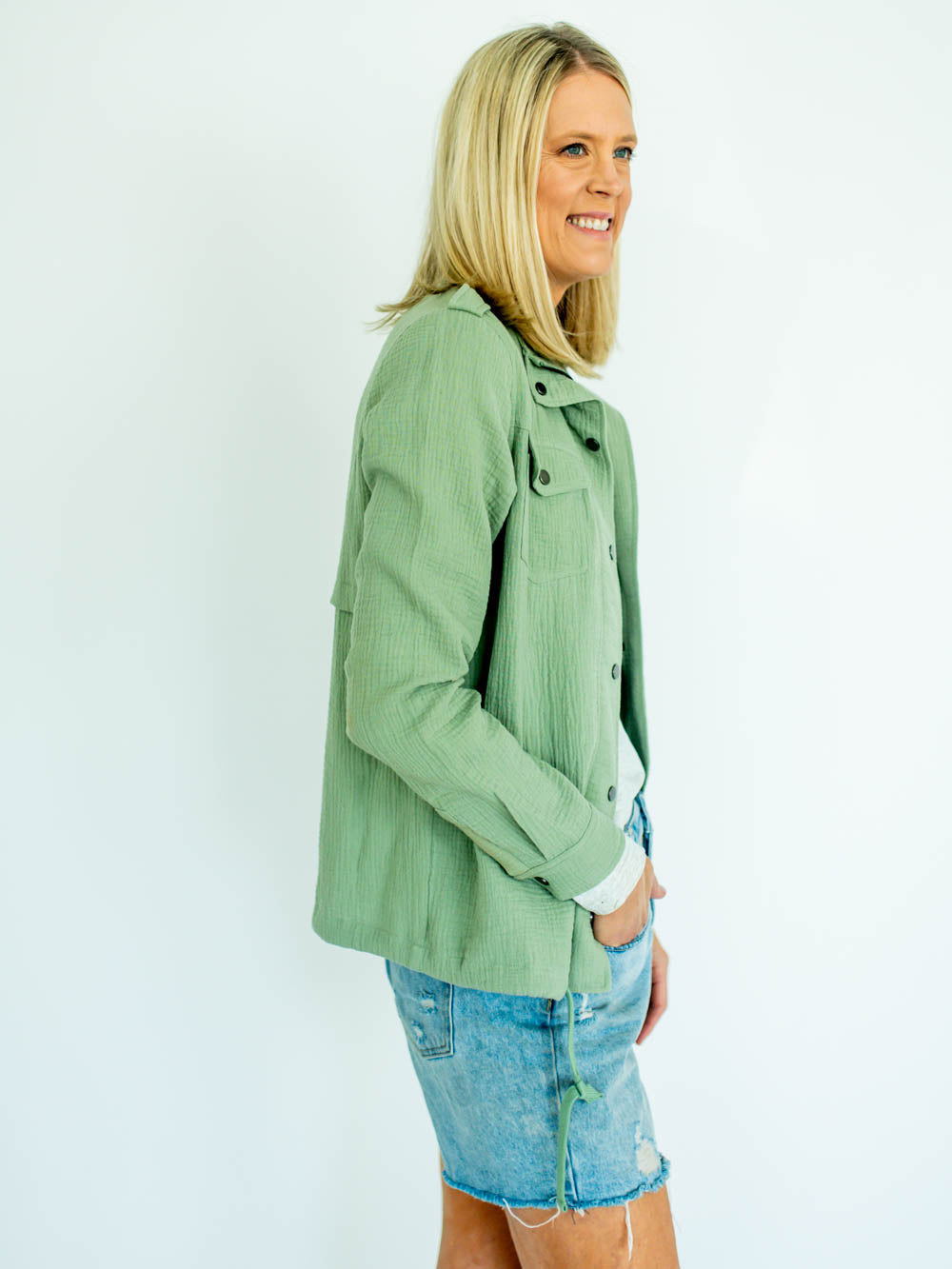 Ziggy Tall Gauze Jacket - Tea Green