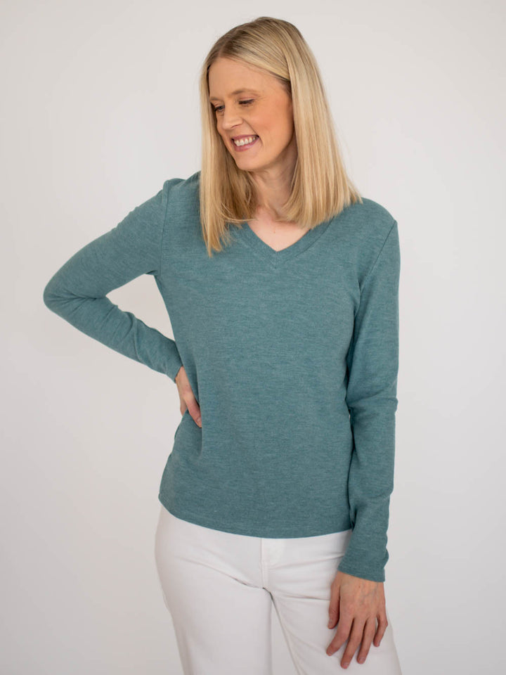 Maren V-Neck Tall Sweater - Light Teal