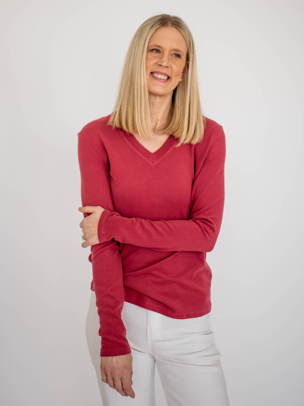 Maren V-Neck Tall Sweater - Deep Rose