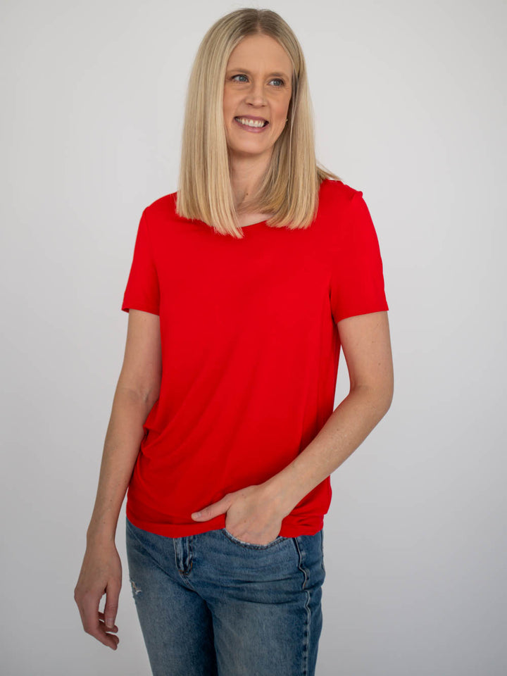 Riley Scoop Neck Tall Tee - Red