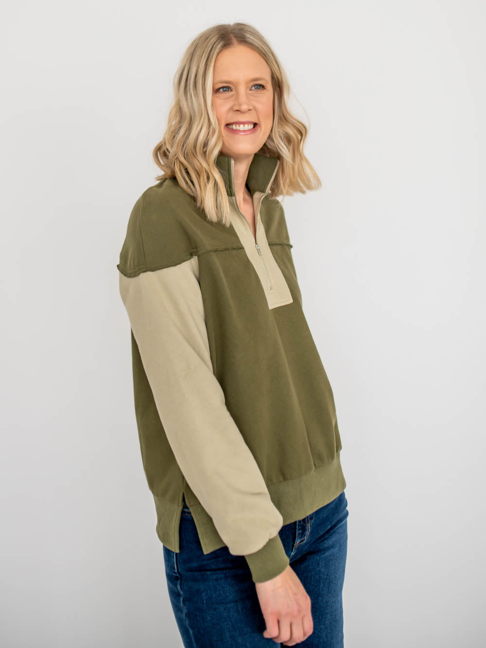 Two Toned Half Zip Pullover for Tall Women